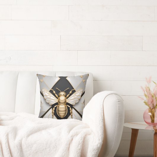 Gouden Honingbij op Floral Canvas Kussen (Bank)