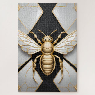 Gouden Honingbij op Floral Canvas Legpuzzel