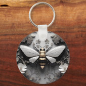 Gouden Honingbij op Floral Canvas Sleutelhanger (Achterkant)