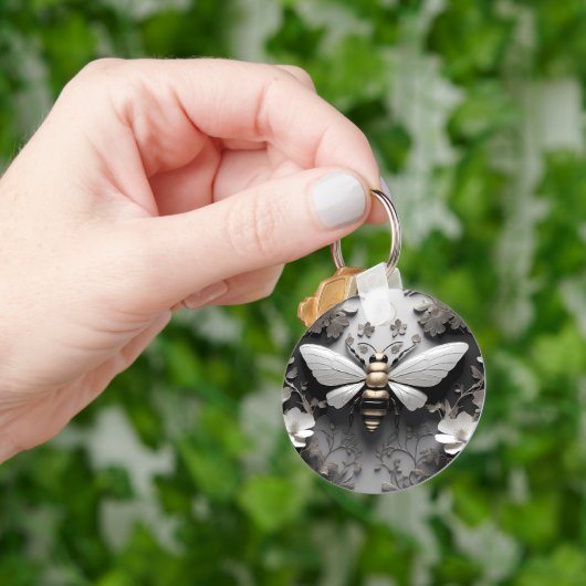 Gouden Honingbij op Floral Canvas Sleutelhanger (Hand)