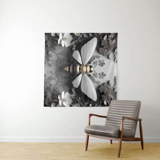 Gouden Honingbij op Floral Canvas Wandkleed (In Situ (horizontaal))