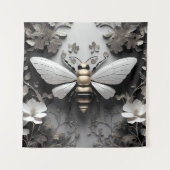 Gouden Honingbij op Floral Canvas Wandkleed (Voorkant)