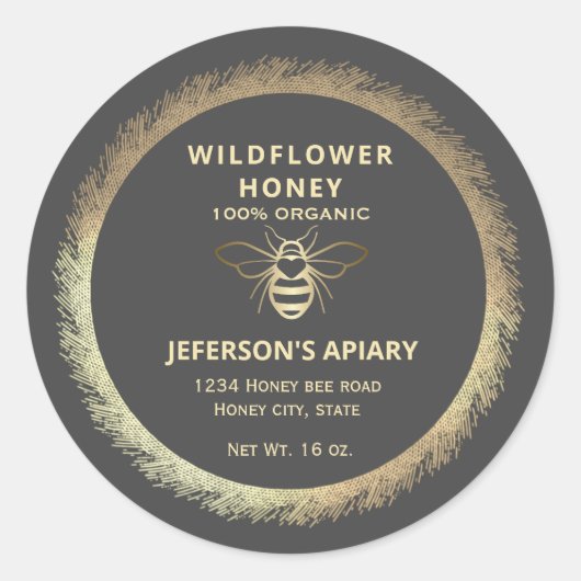 gouden honingbijenhoningpot ronde sticker (Voorkant)