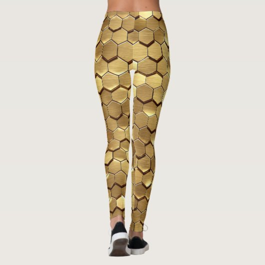 Gouden Honingraat 3D Render Textuur Leggings (Achterkant)