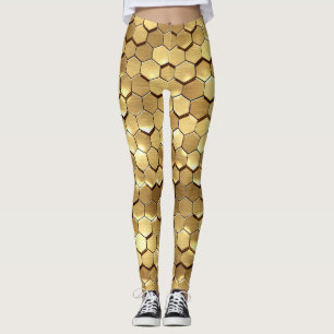 Gouden Honingraat 3D Render Textuur Leggings