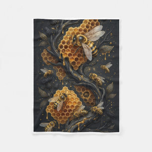 Gouden Honingraat En Stromende Honing Vliesdeken Fleece Deken