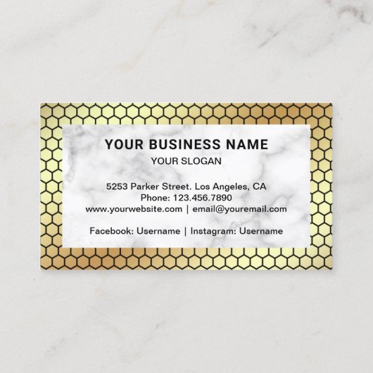 Gouden Honingraat Witte Marmeren Honingbijenhouder Visitekaartje (Achterkant)