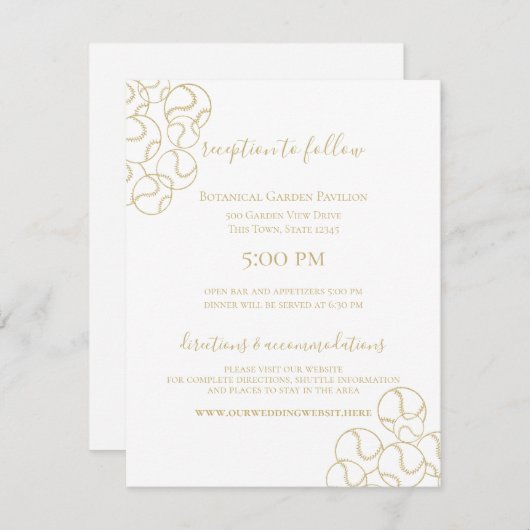 Gouden Honkbal Bruiloft Informatiekaartje (Voorkant / Achterkant)