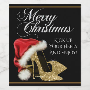 Gouden hooggehakte schoen Kerstmis wijnfleslabels Wijn Etiket
