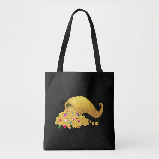 Gouden Hoorn van Overvloed op Zwart Tote Bag (Voorkant)