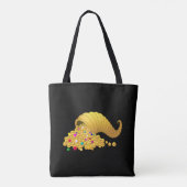 Gouden Hoorn van Overvloed op Zwart Tote Bag (Achterkant)