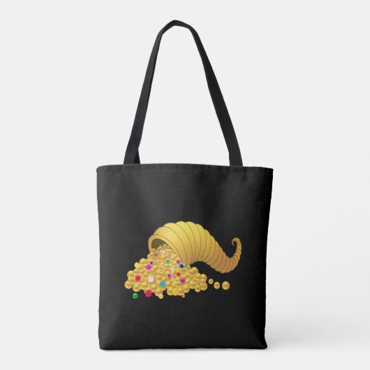 Gouden Hoorn van Overvloed op Zwart Tote Bag (Achterkant)