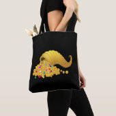 Gouden Hoorn van Overvloed op Zwart Tote Bag (Dichtbij)