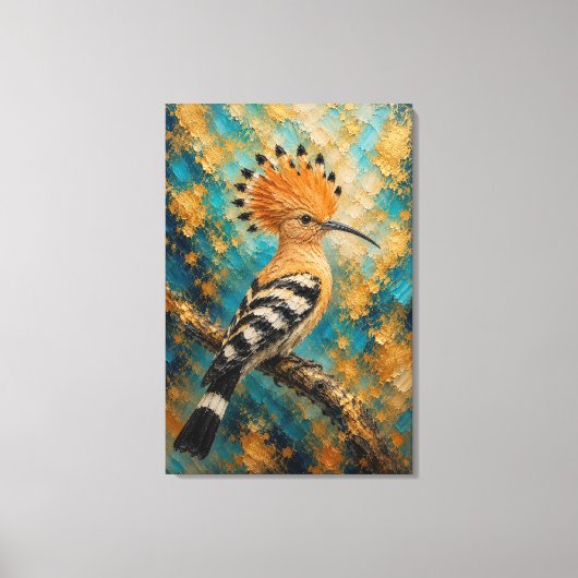 Gouden Hop Majesteit – Luxe Impasto Vogel Canvas Afdruk (Voorkant)