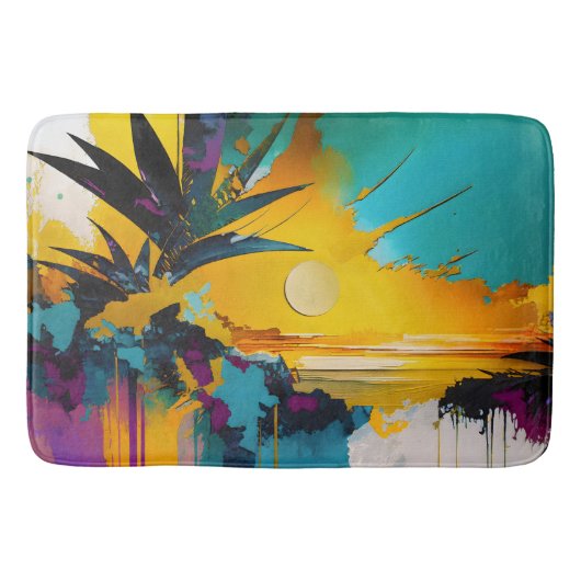 Gouden Horizon – Abstracte Tropische Zonsondergang Badmat (Voorkant)
