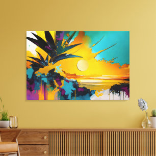 Gouden Horizon – Abstracte Tropische Zonsondergang Canvas Afdruk