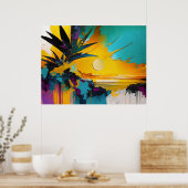 Gouden Horizon – Abstracte Tropische Zonsondergang Poster (Keuken)