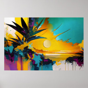 Gouden Horizon – Abstracte Tropische Zonsondergang Poster