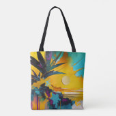 Gouden Horizon – Abstracte Tropische Zonsondergang Tote Bag (Achterkant)