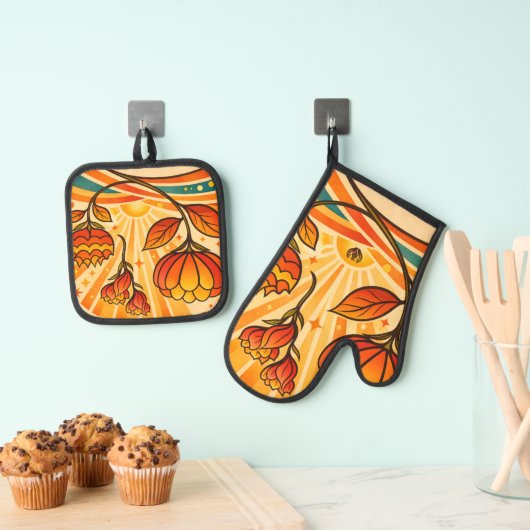 Gouden Horizon Bloei Ovenwant & Pannenlap Set (Insitu(Ophanging))