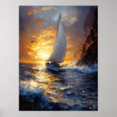 Gouden Horizon – Impressionistisch Zeegezicht Poster (Voorkant)