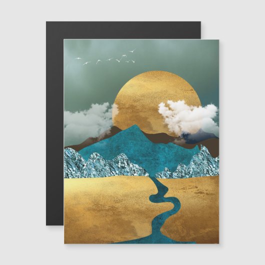 Gouden horizon met blauwe bergen (Voorkant / Achterkant)