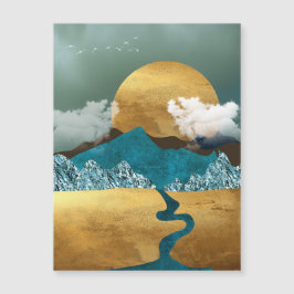 Gouden horizon met blauwe bergen