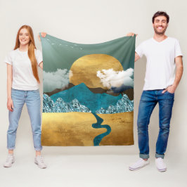 Gouden Horizon met Blauwe Bergen Fleece Deken