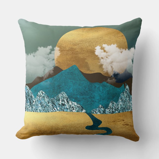 Gouden horizon met blauwe bergen kussen (Voorkant)