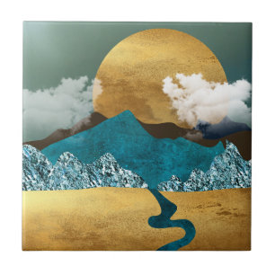 Gouden Horizon met Blauwe Bergen Tegeltje