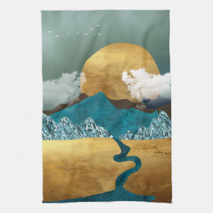 Gouden Horizon met Blauwe Bergen Theedoek