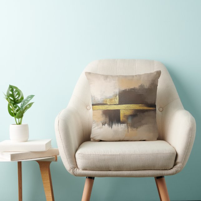 Gouden Horizon – Minimalistisch Abstract Landschap Kussen (Stoel)