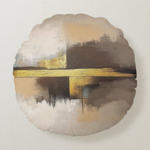 Gouden Horizon – Minimalistisch Abstract Landschap Rond Kussen