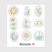 Gouden Horizon – Nautische & Botanische Zomerstick Sticker (Vel)