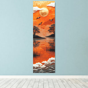 Gouden Horizon Serenity Lake & Kraanvogels Canvasp Canvas Afdruk