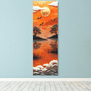 Gouden Horizon Serenity Lake & Kraanvogels Canvasp Canvas Afdruk
