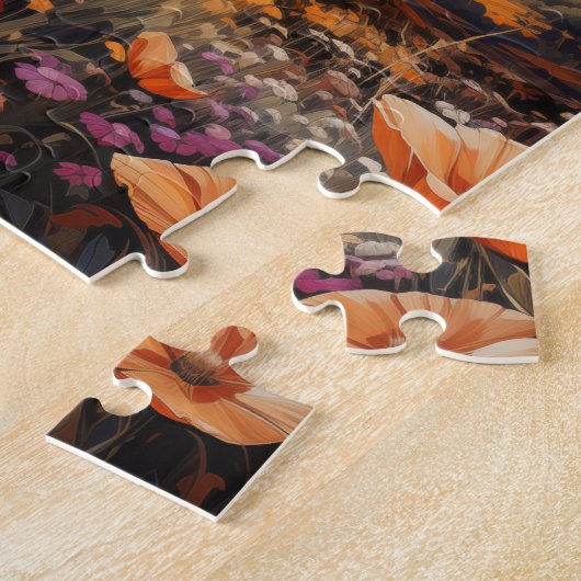 Gouden horizon: Wildflower Field en bergen Legpuzzel (Zijkant)