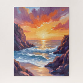 Gouden Horizon | Zonsondergang Oceaan Aquarel Legpuzzel