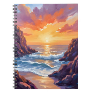 Gouden Horizon   Zonsondergang Oceaan Aquarel Notitieboek