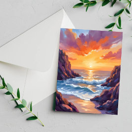 Gouden Horizon | Zonsondergang Oceaan Aquarelkaart