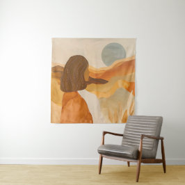 Gouden Horizonnen – Abstracte Woestijnvrouw Wandkleed