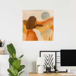 Gouden Horizonten – Abstracte Woestijnvrouw Poster