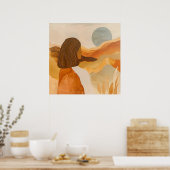 Gouden Horizonten – Abstracte Woestijnvrouw Poster (Keuken)