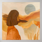Gouden Horizonten – Abstracte Woestijnvrouw Poster (Voorkant)
