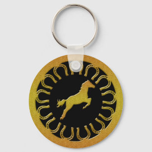 GOUDEN HORSE EN HOEFIJZERS SLEUTELHANGER