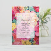 Gouden, Hot-Pink en Groene Bloemen Bruiloft Kaart (Staand voorkant)