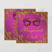 Gouden Hot Pink Mask Masquerade Ball Party Kaart (Voorkant / Achterkant)