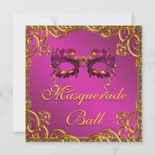 Gouden Hot Pink Mask Masquerade Ball Party Kaart (Voorkant)