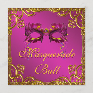 Gouden Hot Pink Mask Masquerade Ball Party Kaart