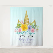 Gouden houd bloem eenhoorn babyshower wandkleed (Voorkant)